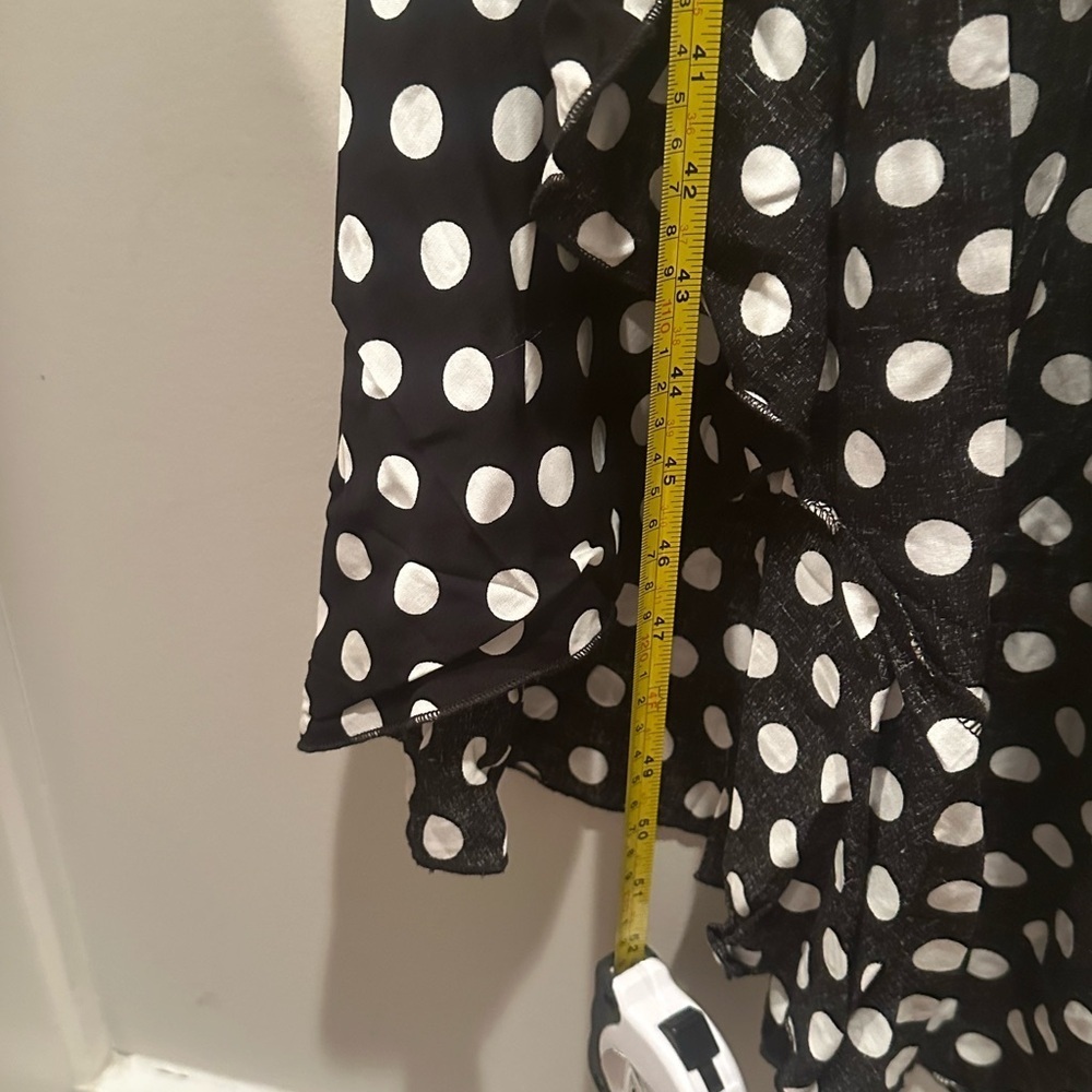 NWT High Low Black and White Polka Dot Dress Flutter Sleeves Tie Waist Sz S - Picture 5 of 10